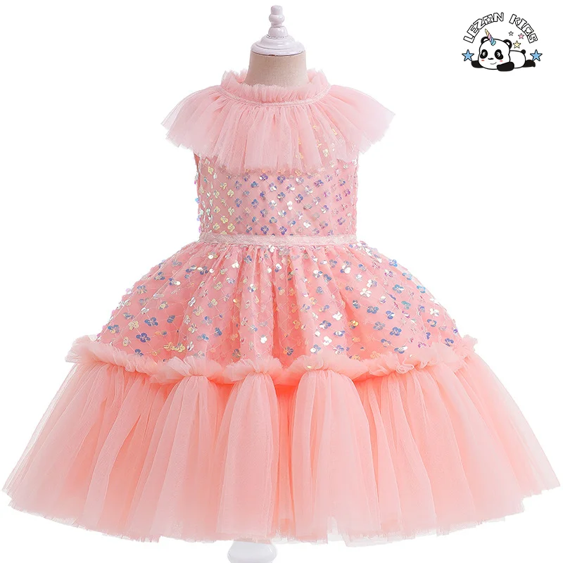 LEZONKIDS - 2023 New Children's Dress Sequin Mesh Gauze Layered Girl Princess Ball Gown Dress For Girls